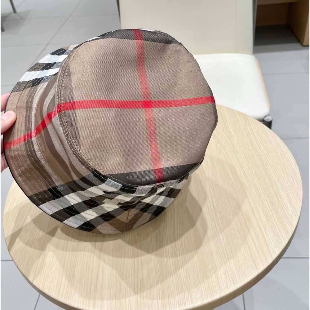 Burberry Checkered Bucket Hat - Tan, Black, White, Red - Picture 3 of 5